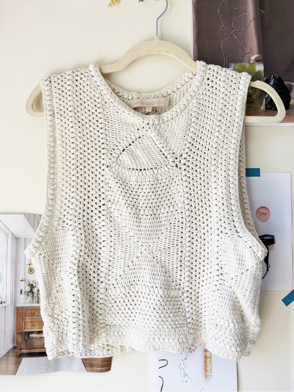 Vanessa Bruno Cream Crochet Knit Tank